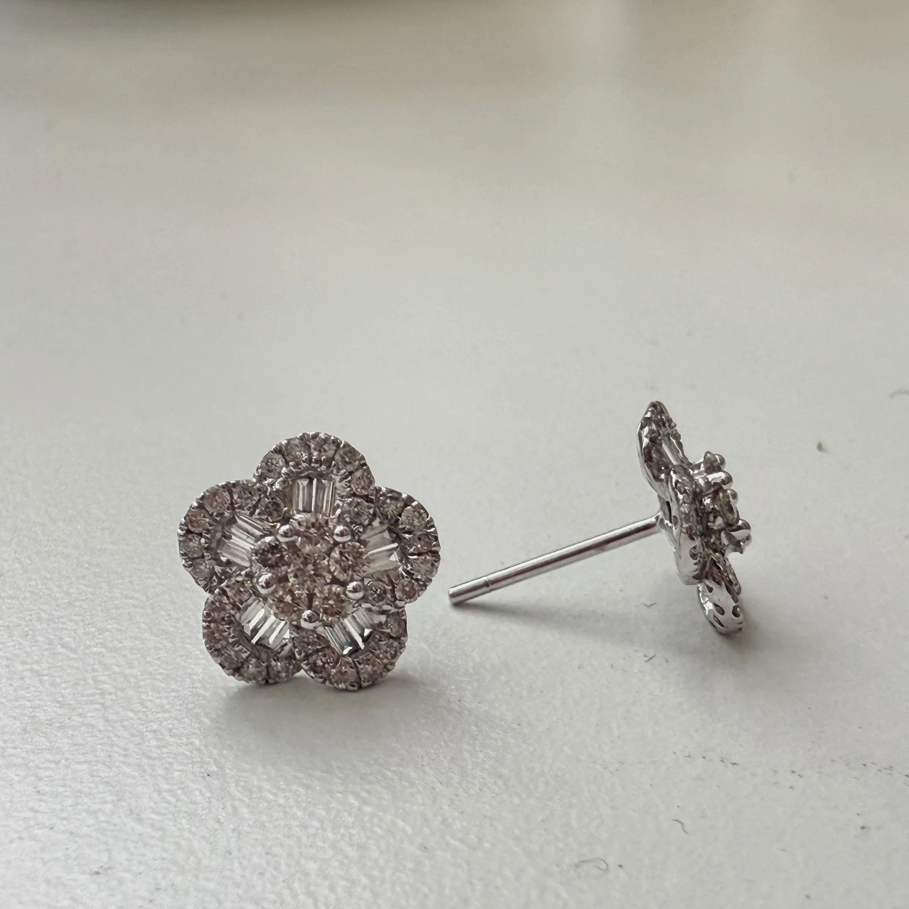 Baguette Flower Diamond Earring - Image 3