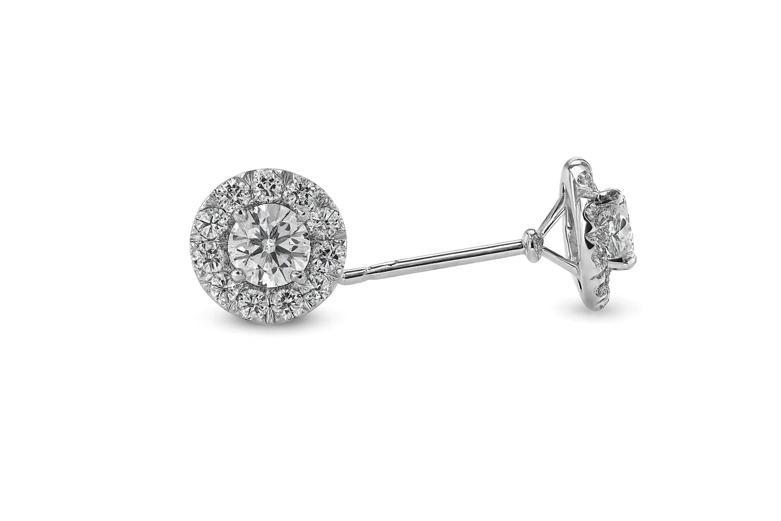 Diamond Halo Earrings White Gold 14K - Image 3
