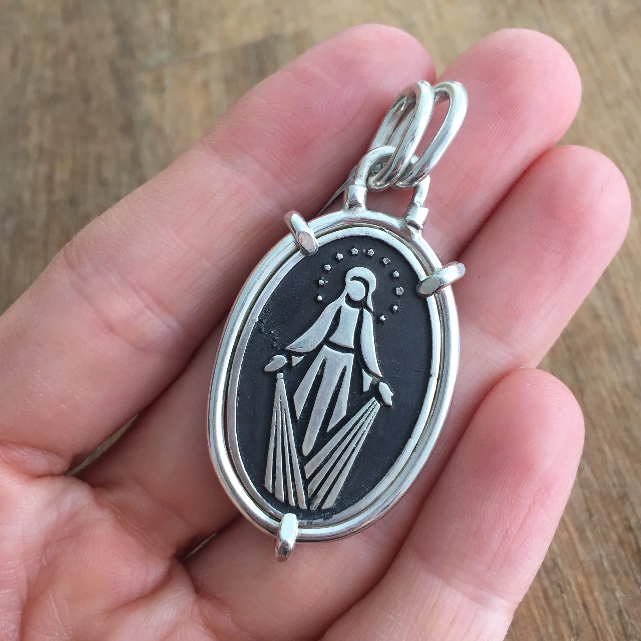 Oval Miraculous Virgen Medal Pendant - Image 4
