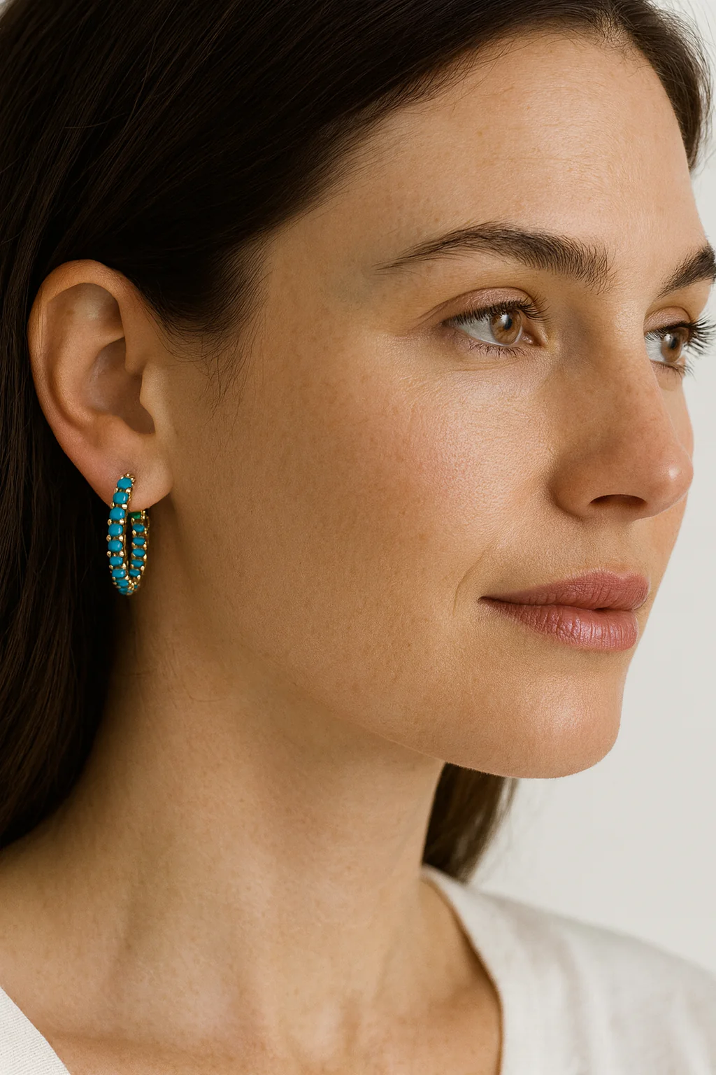 Turquoise Hoop Earrings in Yellow Gold 14k - Image 3